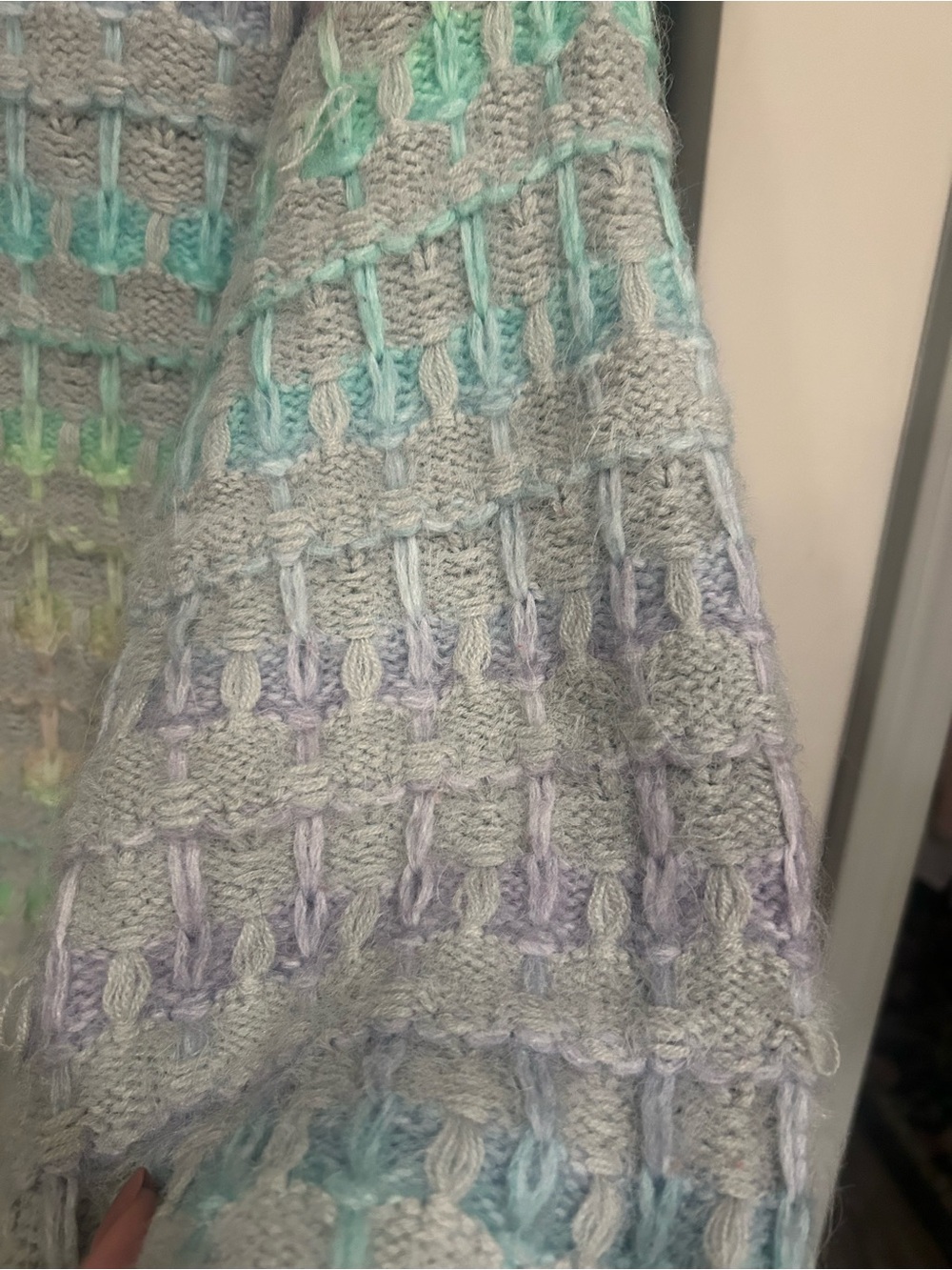 Lovely Melody Gray Crewneck Sweater with Pastel Rainbow Stripes - Picture 3 of 4